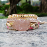 Pink Quartz 5 Wraps Bracelet Natural Stone Bohemian Girls Women