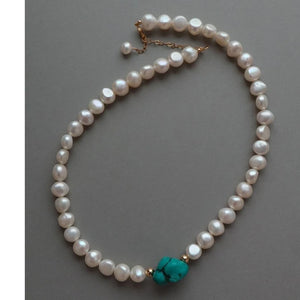 Bohemian Green Turquoise Necklace Baroque Pearl Pendant