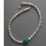 Bohemian Green Turquoise Necklace Baroque Pearl Pendant