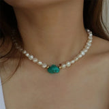 Bohemian Green Turquoise Necklace Baroque Pearl Pendant