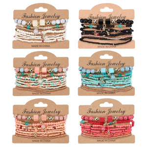 Bohemian Beads Bracelet Set Colorful Beaded Bangle Boho Jewelry