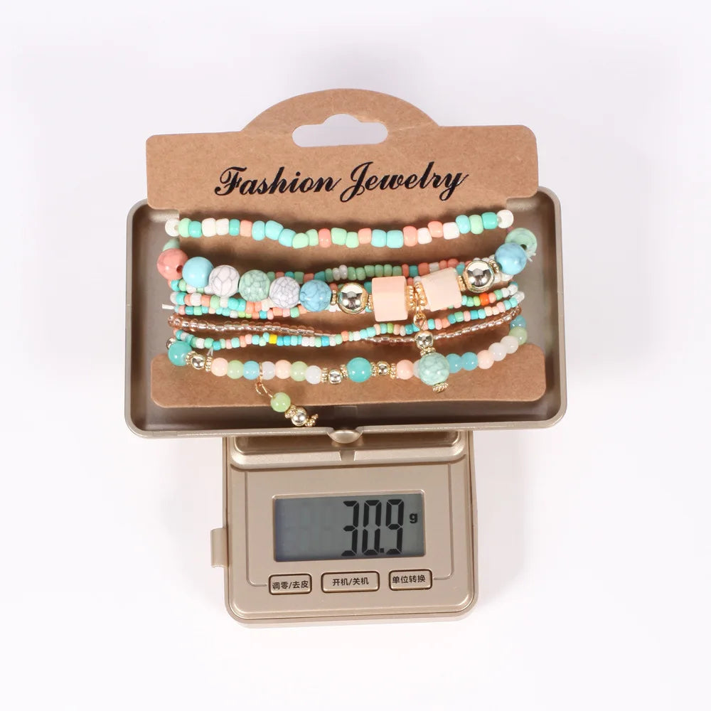 Bohemian Beads Bracelet Set Colorful Beaded Bangle Boho Jewelry