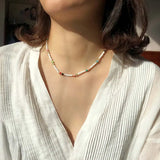 Bohemian Colorful Rice Bead Necklace Agate Crystal Ethnic Style Clavicle Chain