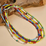 Bohemian Colorful Rice Bead Necklace Agate Crystal Ethnic Style Clavicle Chain
