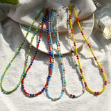 Bohemian Colorful Rice Bead Necklace Agate Crystal Ethnic Style Clavicle Chain