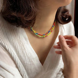 Bohemian Colorful Rice Bead Necklace Agate Crystal Ethnic Style Clavicle Chain