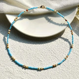 Bohemian Colorful Rice Bead Necklace Agate Crystal Ethnic Style Clavicle Chain