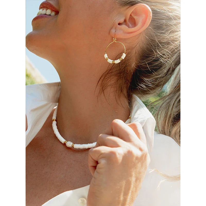 Boho Natural Pearl Soft Pottery Bead Choker Necklace