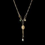 Boho Stainless Steel Chain Choker Necklace with Tassel Pendant