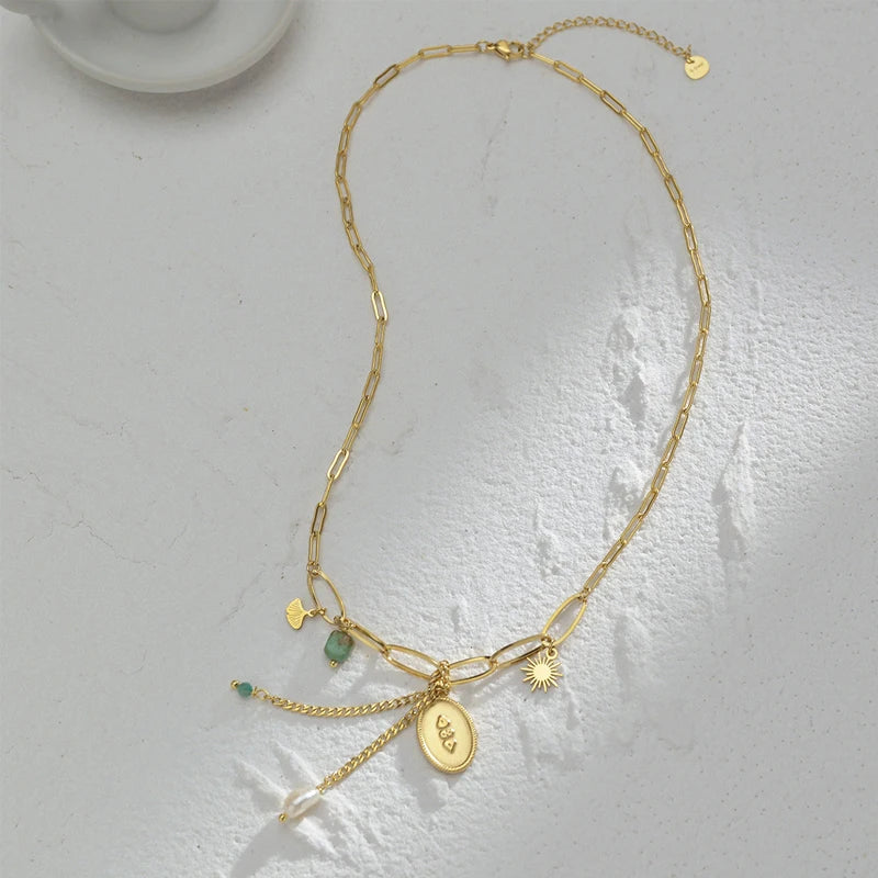 Boho Stainless Steel Chain Choker Necklace with Tassel Pendant