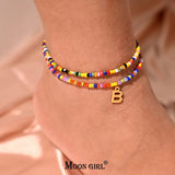 Bohemian Seedbead Initial Anklet Stainless Steel Beach Jewelry