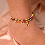 Bohemian Seedbead Initial Anklet Stainless Steel Beach Jewelry
