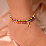 Bohemian Seedbead Initial Anklet Stainless Steel Beach Jewelry