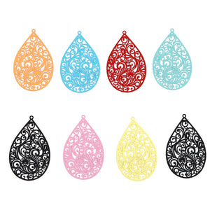 Bohemian Iron Alloy Filigree Stamping Pendants Drop Flower Charms