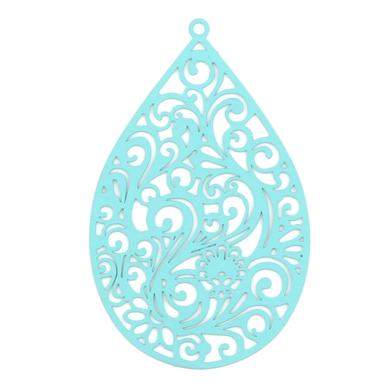 Bohemian Iron Alloy Filigree Stamping Pendants Drop Flower Charms