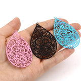 Bohemian Iron Alloy Filigree Stamping Pendants Drop Flower Charms