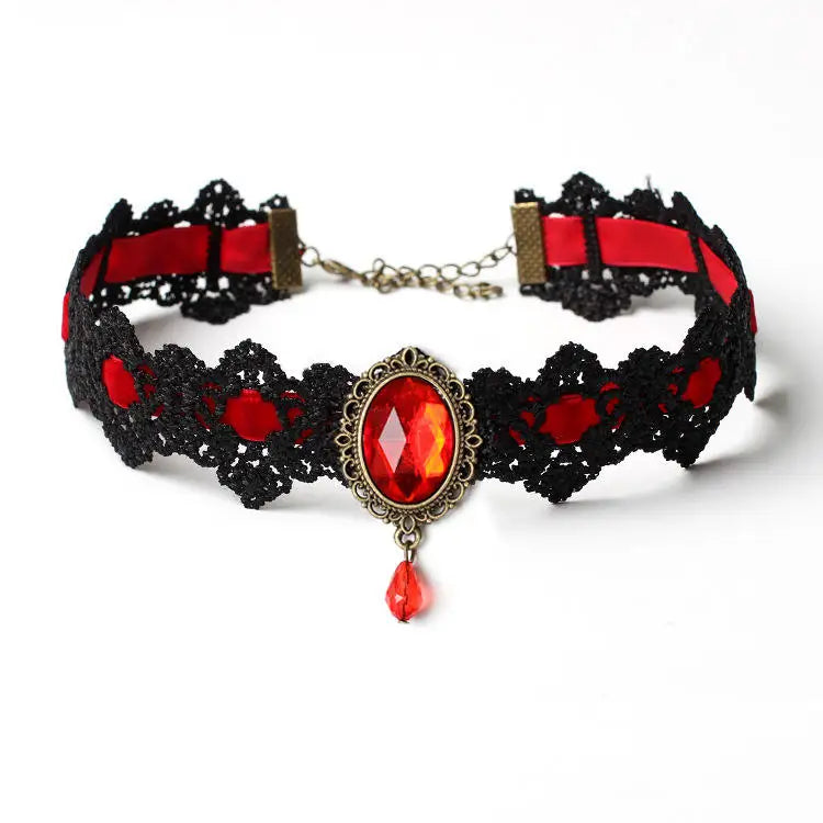 Bohemian Lace Choker Necklace Red Crystal Gothic Punk Collar Jewelry