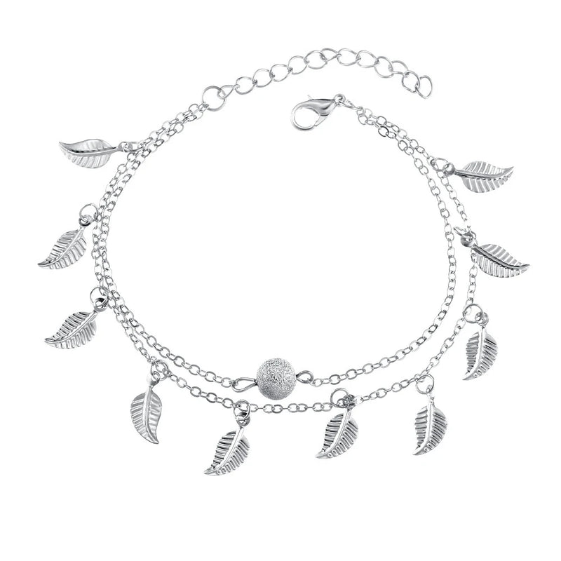 Bohemian Leaf Tassel Anklets for Women Girls Summer Feather Ankle Bracelet