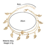 Bohemian Leaf Tassel Anklets for Women Girls Summer Feather Ankle Bracelet