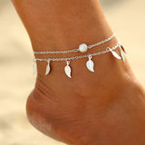 Bohemian Leaf Tassel Anklets for Women Girls Summer Feather Ankle Bracelet