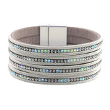 Boho Leather Crystal Wrap Charm Bracelet for Women