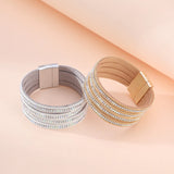 Boho Leather Crystal Wrap Charm Bracelet for Women