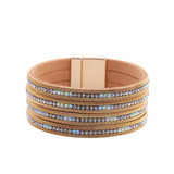 Boho Leather Crystal Wrap Charm Bracelet for Women