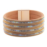 Boho Leather Crystal Wrap Charm Bracelet for Women