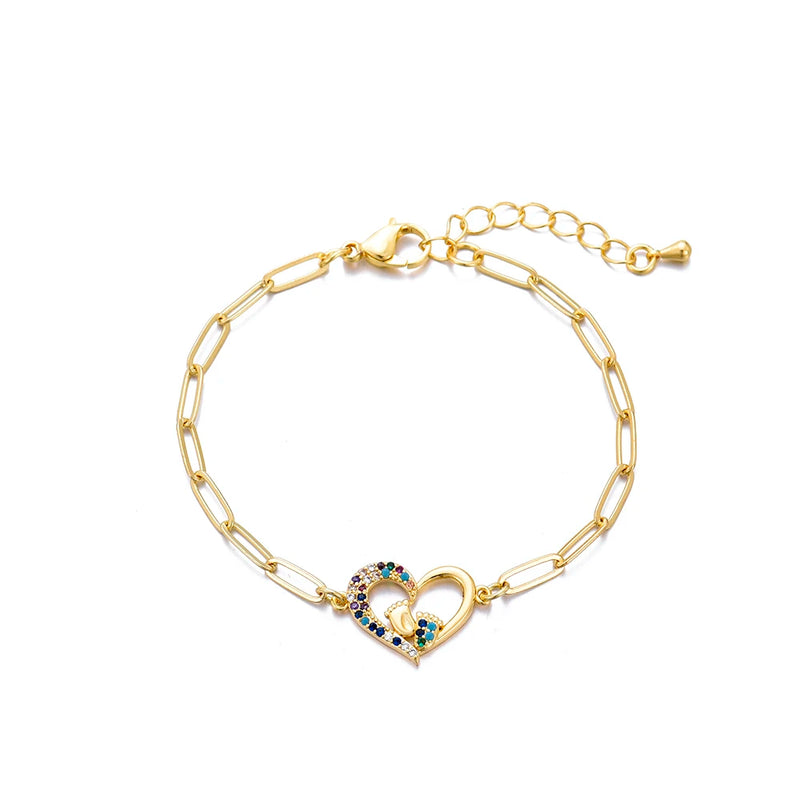 Bohemian Baby Feet Charm Bracelet Zircon Heart Bangle