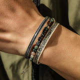 Bohemian Skull Beads Bracelet Set - Men's Lucky Silver Leaf Tibetan Rope Chain