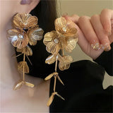 Bohemian Metallic Flower Tassel Fishtail Rose Earrings Golden Wedding Earrings