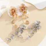 Bohemian Metallic Flower Tassel Fishtail Rose Earrings Golden Wedding Earrings