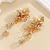 Bohemian Metallic Flower Tassel Fishtail Rose Earrings Golden Wedding Earrings