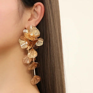 Bohemian Metallic Flower Tassel Fishtail Rose Earrings Golden Wedding Earrings