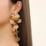 Bohemian Metallic Flower Tassel Fishtail Rose Earrings Golden Wedding Earrings
