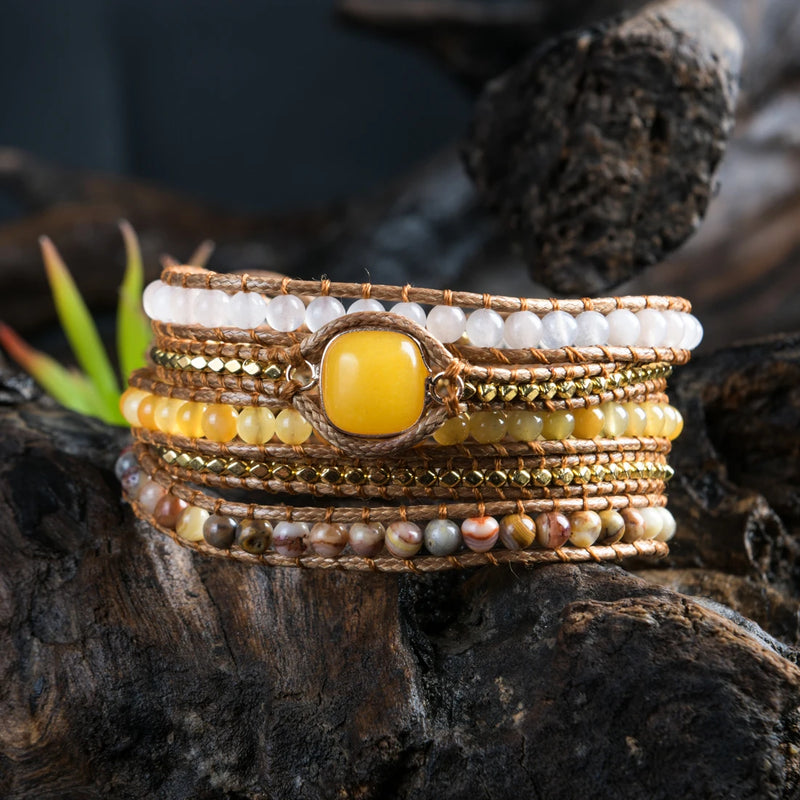 Bohemian Natural Stone Beadwork 5 Wraps Bracelet