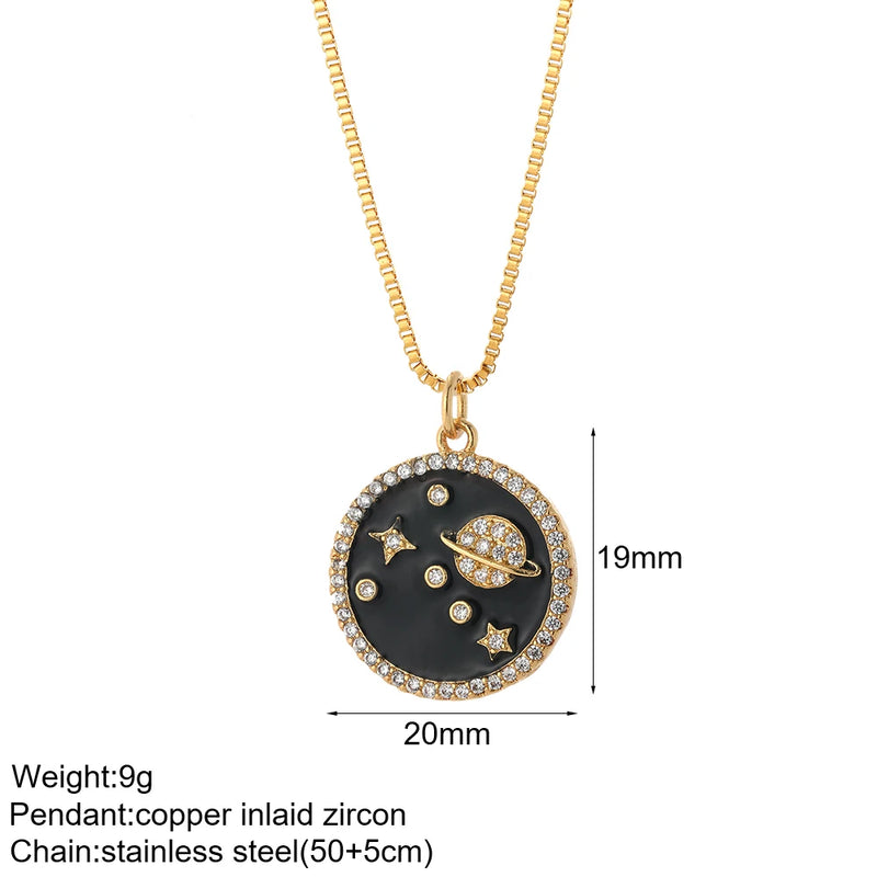 Bohemian Moon Sun Star Necklace Heart Pendant Stainless Steel Long Chain
