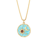 Bohemian Moon Sun Star Necklace Heart Pendant Stainless Steel Long Chain