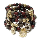 Boho Multicolor Acrylic Beaded Bracelet Rhinestone Letter Heart Bangle