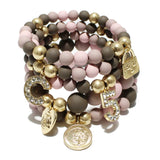 Boho Multicolor Acrylic Beaded Bracelet Rhinestone Letter Heart Bangle