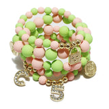 Boho Multicolor Acrylic Beaded Bracelet Rhinestone Letter Heart Bangle