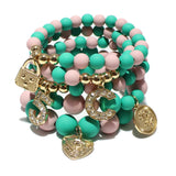 Boho Multicolor Acrylic Beaded Bracelet Rhinestone Letter Heart Bangle