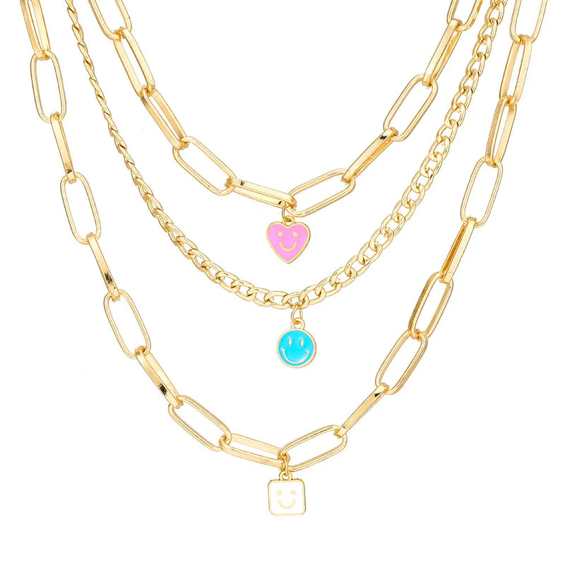 Bohemian Happy Face Pendant Necklace for Women