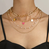 Enamel Happy Face Choker Necklace Boho Layered Chain Jewelry