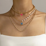 Enamel Happy Face Choker Necklace Boho Layered Chain Jewelry