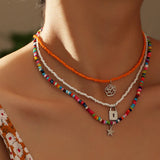 Boho Seed Bead Star Moon Butterfly Necklace