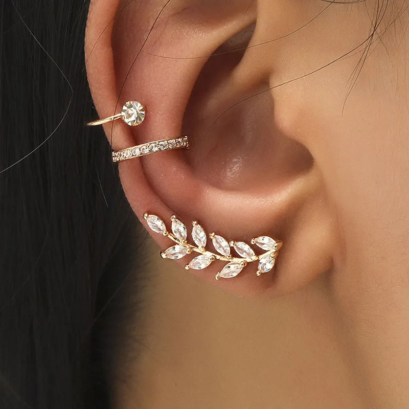 Bohemian Crystal Rhinestone Ear Cuff Wrap Stud Clip Earrings