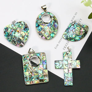 Natural Abalone Shell Pendant Heart Cross Oval Rectangle Mosaic Paua Necklace