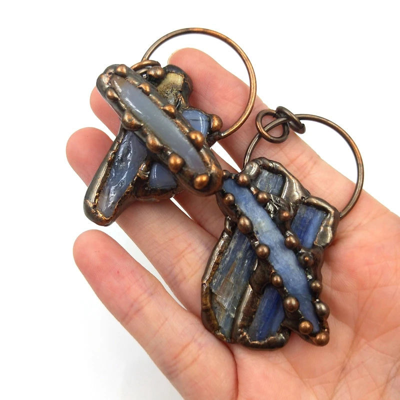Bohemian Natural Kyanite Stone Pendant Antique Copper Plated Charms