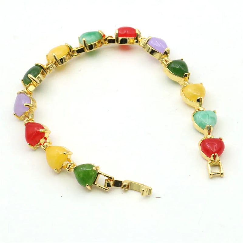 Bohemian Natural Beads Heart Charm Bracelet Plated Bangle Jewelry